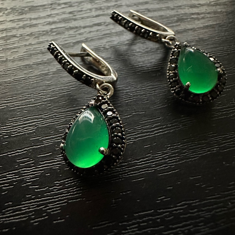 Silver green earrings n finger rings